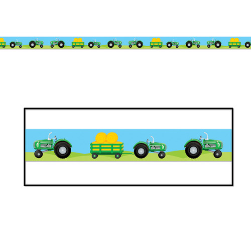 Club Pack of 12 Green and Yellow Tractor Party Tape Streamers Decors 20' - IMAGE 1