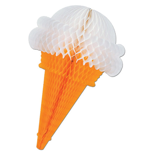 Club Pack of 12 Orange and White Honeycomb Ice Cream Cone Hanging Decorations 15.5" - IMAGE 1