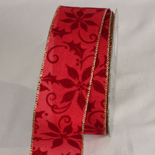 Red Poinsettia Print Wired Craft Ribbon 2" x 20 Yards - IMAGE 1