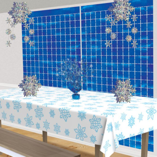 Snowflakes Disposable Rectangular Party Table Cover- 9' - Pack of 12 - IMAGE 1