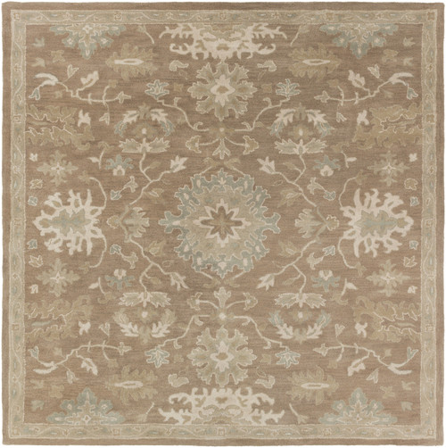 6' x 6' Oriental Camel Brown and Gray Hand Tufted Square Wool Area Throw Rug - IMAGE 1