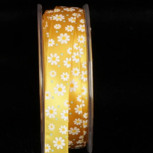 Yellow and White Inga's Flower Print Craft Ribbon 0.5" x 108 Yards - IMAGE 1