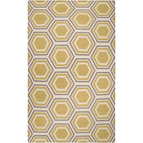 2' x 3' Retro Octagon Quince Yellow Wool Area Throw Rug - IMAGE 1