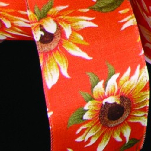 Orange and Yellow Sunflower Meadow Print Wired Craft Ribbon 2.5" x 20 Yards - IMAGE 1