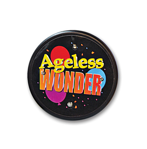 Pack of 6 Black and Yellow 'Ageless Wonder' Flashing Birthday Celebration Buttons 2.5" - IMAGE 1