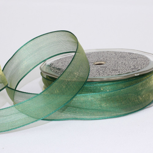 Shimmering Emerald Green Organdy Wired Edge Craft Ribbon 1" x 54 Yards - IMAGE 1