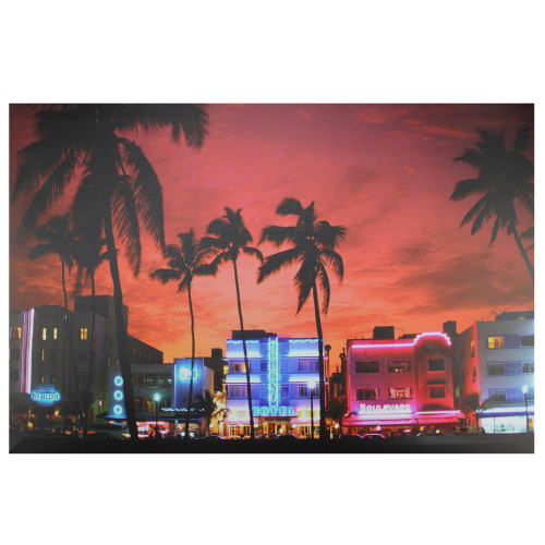 LED Lighted Famous South Beach Miami Florida Nightlife Scene Canvas Wall Art 15.75" x 23.5" - IMAGE 1