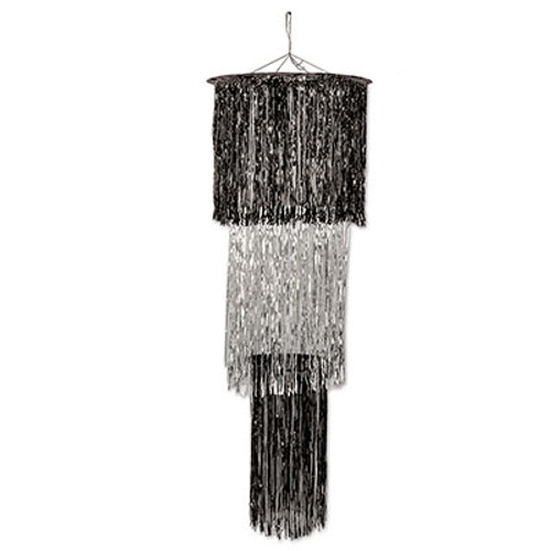 Pack of 6 Shimmering 3-Tier Metallic Black and Silver Chandelier Hanging Party Decorations 4' - IMAGE 1