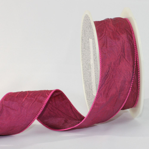 Fushia Red Crinkled Satin Silk Wired Craft Ribbon 2" x 54 Yards - IMAGE 1
