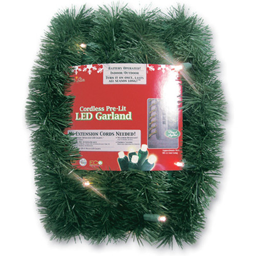 18' Green Pre-Lit LED Battery Operated Sparkling Artificial Christmas Garland - IMAGE 1