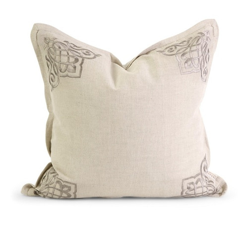 18" Cream White and Silver Embroidered Square Throw Pillow - IMAGE 1
