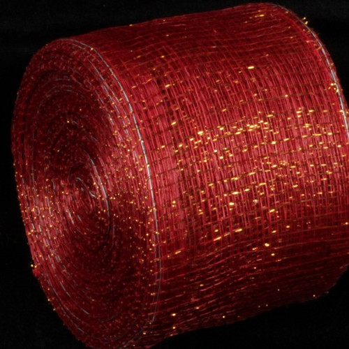 Red and Gold Wired Sinamay Abacá Fiber Ribbon 3" x 64 Yards - IMAGE 1