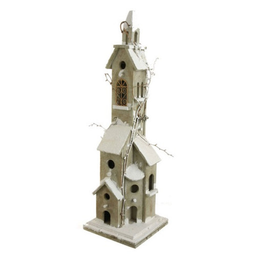 30" Pre-Lit Gray and White Weathered Vine Accented Birdhouse Tabletop Christmas Decor - IMAGE 1