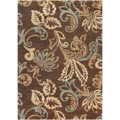 7.75' x 10.75' Paisley Brown and Blue Shed-Free Rectangular Area Throw Rug - IMAGE 1