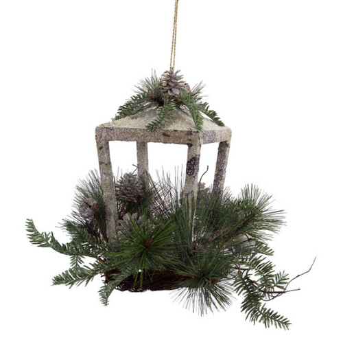 20" Brown Rustic Finish Glittered Pine Cones and Jingle Bells Christmas Candle Lantern - IMAGE 1