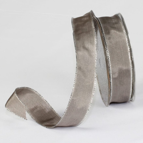 Gray and Silver Solid Wired Craft Ribbon 1" x 54 Yards - IMAGE 1