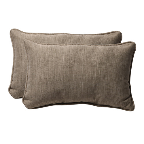 Solid Outdoor Patio Rectangular Throw Pillows - 18.5" - Taupe Brown - Set of 2 - IMAGE 1