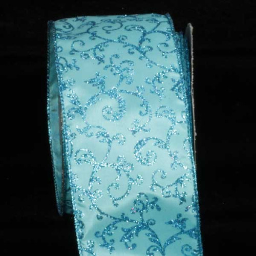 Turquoise Blue Filigree Wired Craft Ribbon 3" x 20 Yards - IMAGE 1