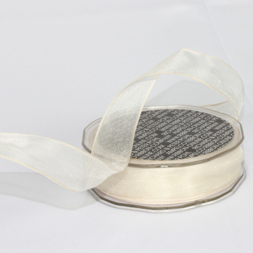 Shimmering Cream White Organdy Wired Edge Craft Ribbon 1" x 54 Yards - IMAGE 1