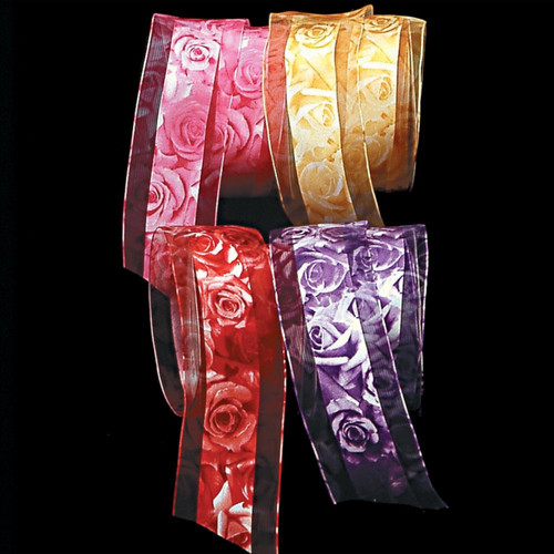 Red Rose Satin and Organza Wired Craft Ribbon 2.5" x 27 Yards - IMAGE 1
