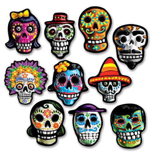 Club Pack of 240 Vibrantly Colored Day Of The Dead Mini Skull Head Cutouts Decoration 4.75" - IMAGE 1