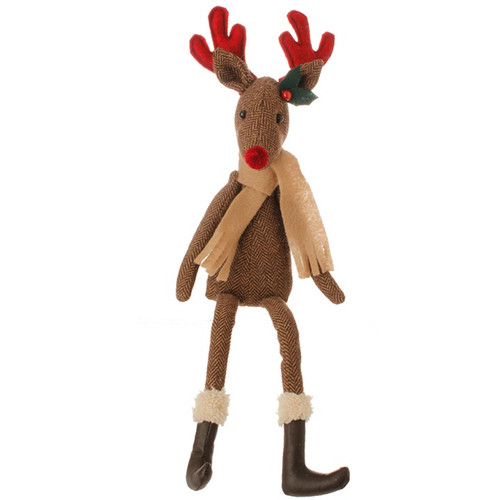 20.5" Country Cabin Decorative Brown Reindeer with Red Antlers and Nose Stuffed Animal Figure - IMAGE 1