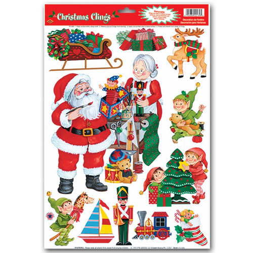 Club Pack of 132 Assorted Santa's Workshop Window Clings Christmas Decorations 17" - IMAGE 1