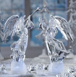 Set of 2 Clear Decorative LED Lighted Icy Angel Sculpture Table Top Figurines 11" - IMAGE 1