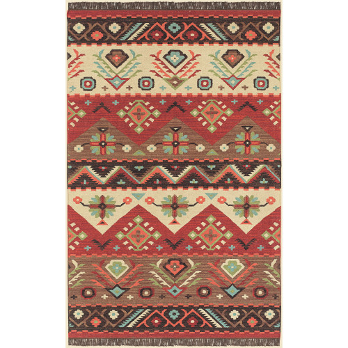 9' x 13' Happy Desert Fire Brick Red Tan and Brown Hand Woven Wool Area Throw Rug - IMAGE 1