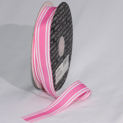 Pink and White Striped Grosgrain Woven Craft Ribbon 1" x 55 Yards - IMAGE 1