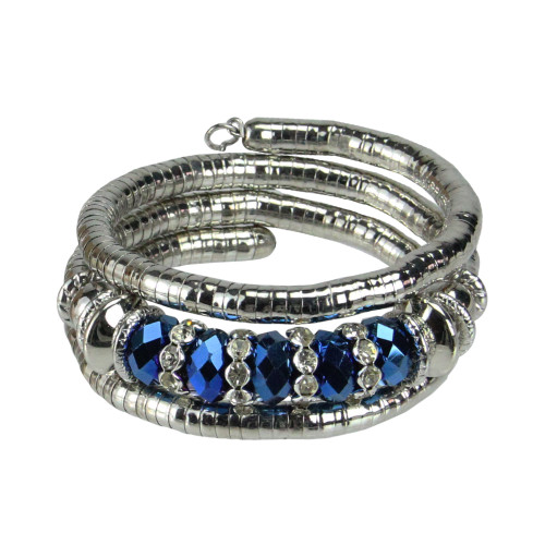 Silvertone Blue Fashion Jewelry Stretch Adjustable Snake Bracelet - IMAGE 1