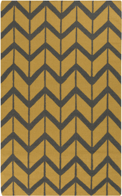 5' x 8' Chevron Pathway Olive Green and Gray Hand Woven Wool Area Throw Rug - IMAGE 1