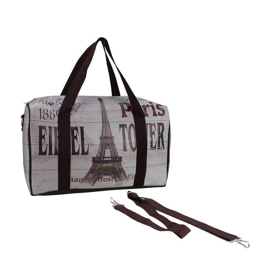 16" Gray Vintage-Style Eiffel Tower French Theme Travel Bag with Handles and Crossbody Strap - IMAGE 1