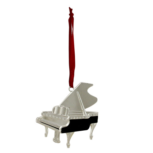 3.5" Silver Plated Grand Piano Christmas Ornament with 18 European Crystals - IMAGE 1