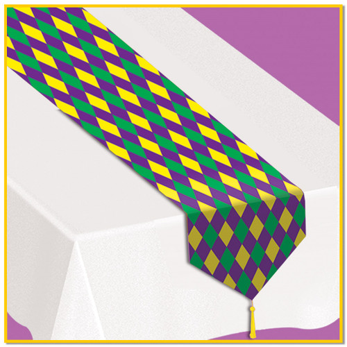 Club Pack of 12 Gold and Purple Mardi Gras Table Top Runner 18' - IMAGE 1