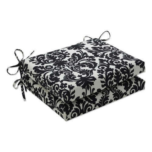 Victorian Damask Outdoor Patio Seat Cushions - 18.5" - Black and White - Set of 2 - IMAGE 1