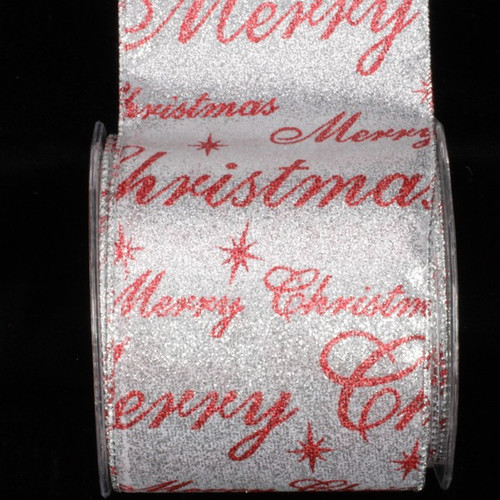 Silver and Red Merry Christmas Wired Craft Ribbon 4" x 20 Yards - IMAGE 1
