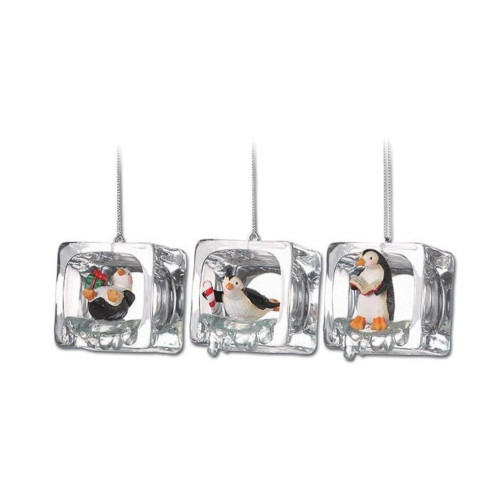 Icy Crystal Penguin Ice Cube Christmas Ornaments - 2" - Set of 6 - IMAGE 1