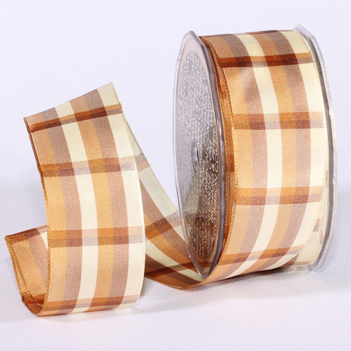 Ivory and Brown Summer Plaid Wired Craft Ribbon 1.5" x 27 Yards - IMAGE 1