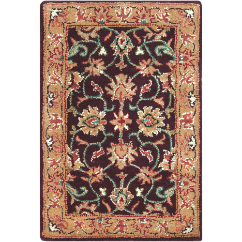 2' x 3' Green and Brown Contemporary Hand Tufted Floral Rectangular Wool Area Throw Rug - IMAGE 1