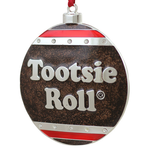 Round Disc "Tootsie Roll" Candy Logo Christmas Ornament - 3.5" - Silver and Brown - IMAGE 1