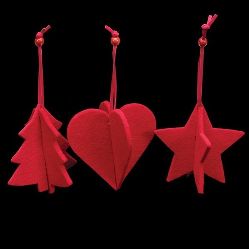 Club Pack of 15 Bright Red Tree, Heart And Star 3D Felt Ornaments - IMAGE 1