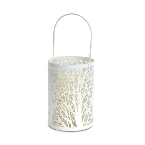 8" White Tree Pattern Battery Operated LED Candle Lantern with Timer - IMAGE 1