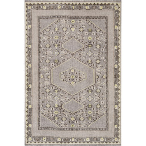 3.5' x 5.5' Gray and Cream White Rectangular Hand Knotted Wool Area Throw Rug - IMAGE 1