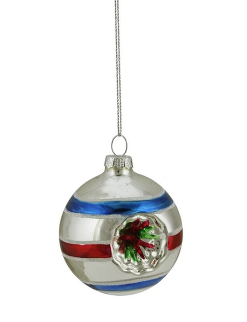 Silver, Red and Blue Glittered Witches Eye Christmas Ball Ornament 2.5" (60mm) - IMAGE 1