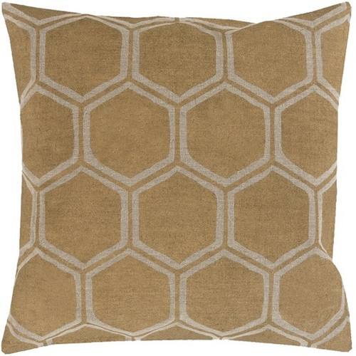 18" Gold and Brown Contemporary Hexagons Square Throw Pillow - Down Filler - IMAGE 1