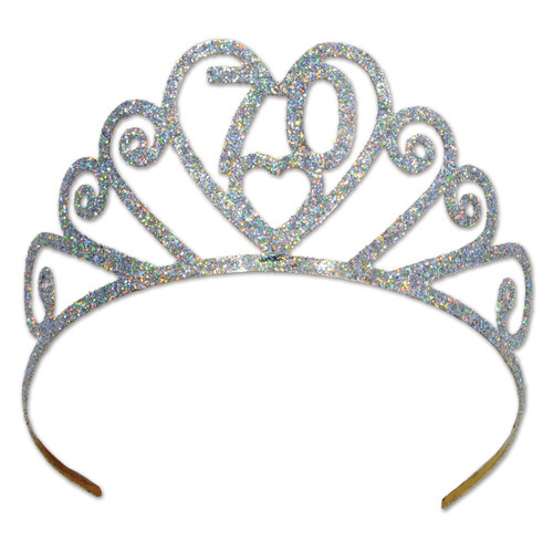 Pack of 6 Glittered Silver "70" Costume Tiara - Adult One Size - IMAGE 1