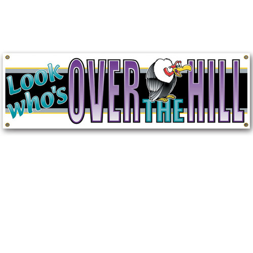 Club Pack of 12 Purple 'Look Who's Over the Hill' Sign Banner Party Decorations 5' - IMAGE 1