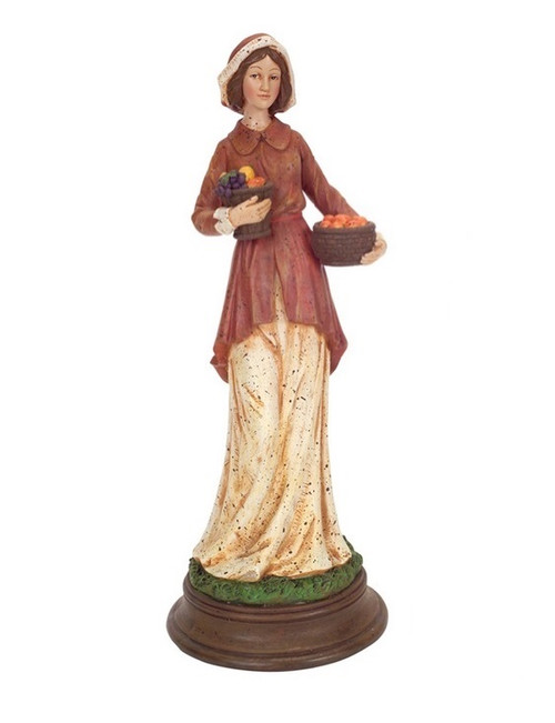 13.25" Brown and Green Thanksgiving Harvest Pilgrim Woman Table Top Decoration - IMAGE 1