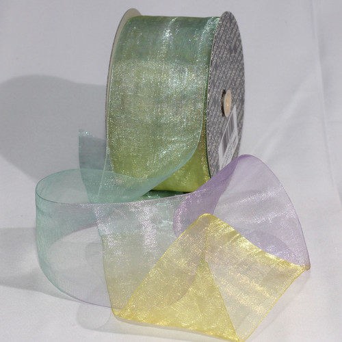 Yellow and Lavender Rainbow Organdy Ribbon 2" x 55 Yards - IMAGE 1